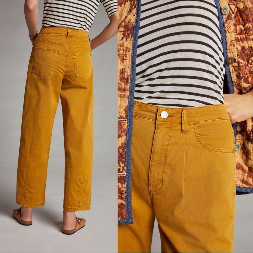 Pilcro • Anthropologie Jackson Tapered Pant mustard yellow Honey gold barrel leg - Picture 10 of 10